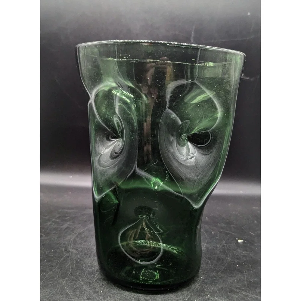 Vintage MCM Vintage Empoli Italy Hand Blown Dimpled‎ Emerald Green Glass Vase